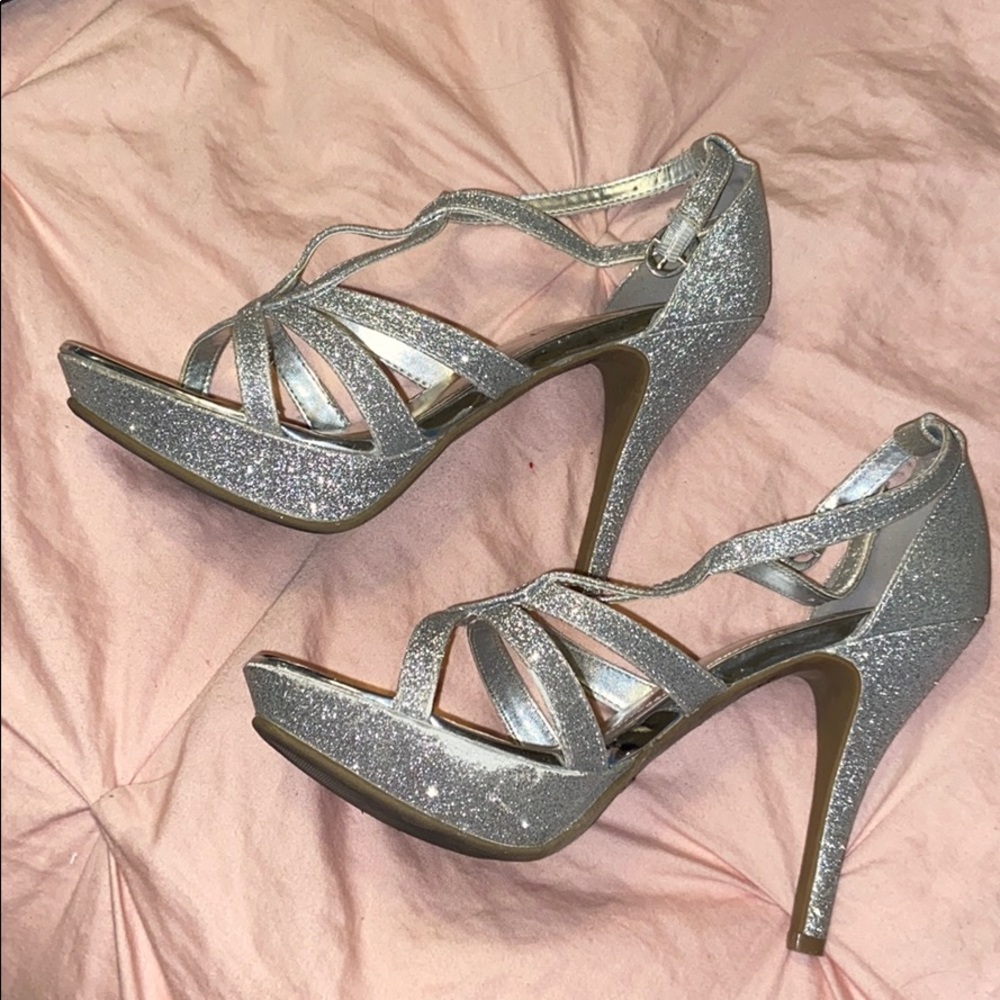 Silver sparkle platform heels